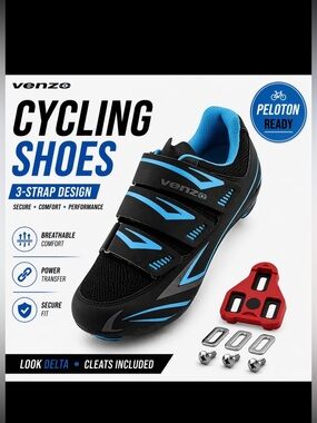 🔥Venzo Men’s Black and Blue Cycling Shoes - 3-Strap Athletic Fit🔥